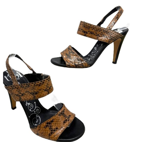 TIBI NY Snakeskin Embossed Leather Slingback Heeled Sandals‎ - Picture 7 of 10
